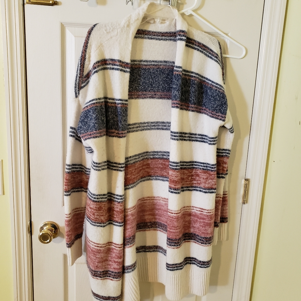 Hip length striped cozy cardigan